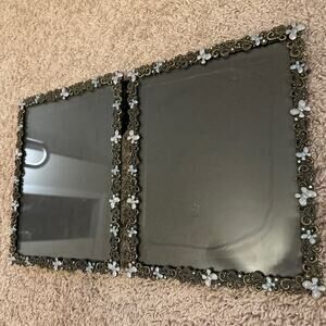 Antique Brass toned Picture Frame Set with Lacquer Butterflies